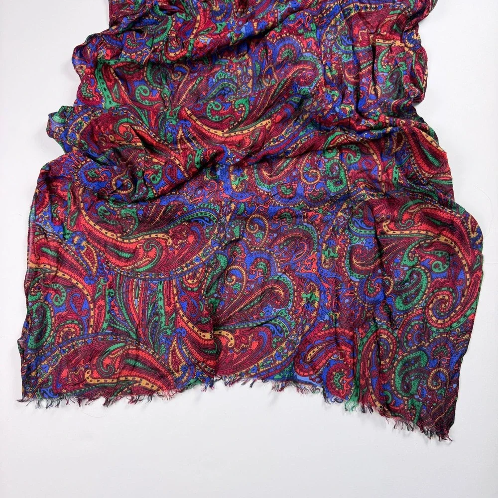 Talbots Vintage Boho Preppy Women Scarf Paisley Multi Color Hippie